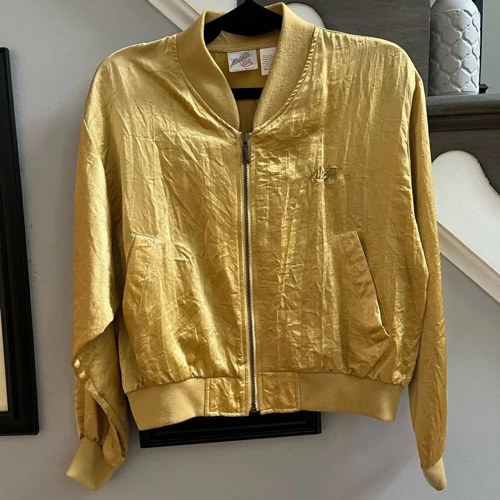 Vintage Avia Gold Zip Up Cropped Windbreaker Jacket sz S
